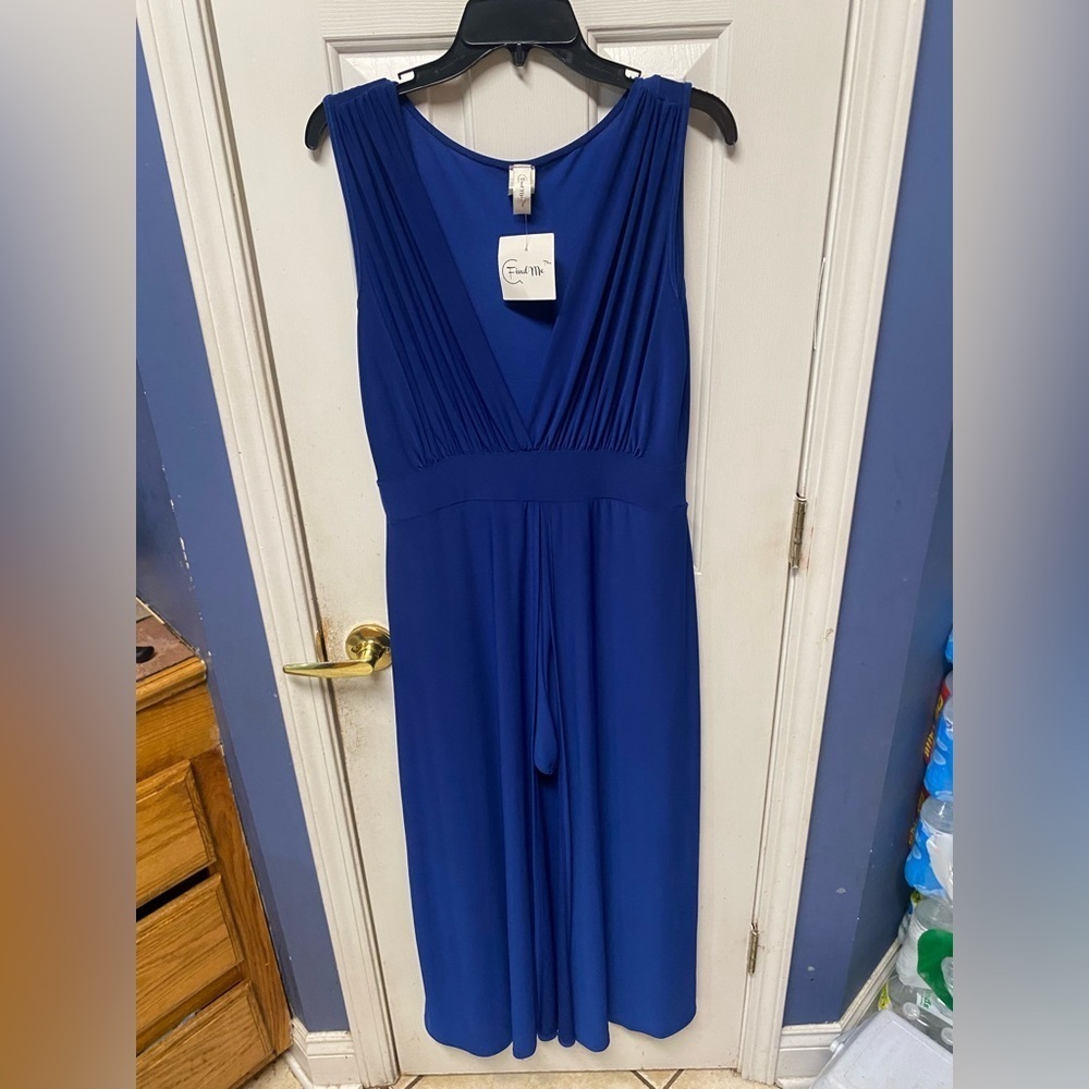 Find Me Plus Romper Dress Royal Blue Short Sleeve V Neck Elegant Size 1X
